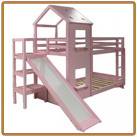 Bunk Pink : Giường 2 Tầng + Cầu Thang Trượt - Trên 1m / Dưới 1m